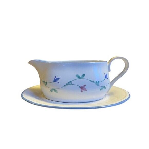 Savoir Vivre Portofino Blue Gravy Boat with Plate Vintage 3.5" JAPAN handpainted - Picture 3 of 6